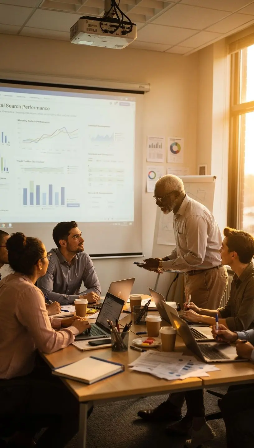 Local SEO office analyzing search algorithms for businesses